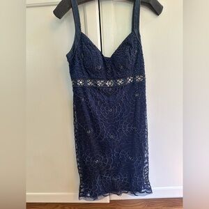 Sue Wong Blue Sheath Mini Dress Sweetheart Neckline